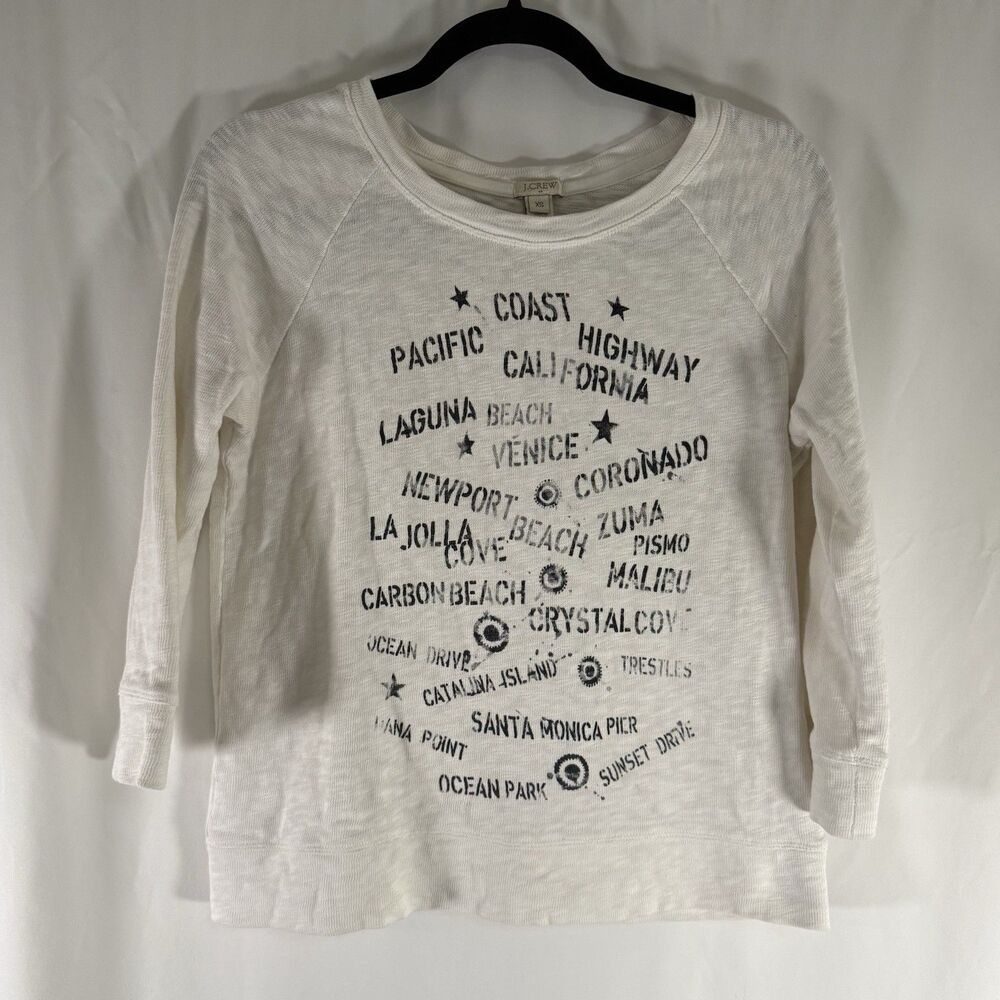 J Crew Sweater Women's XS White California Graphic Print 3/4 Sleeve Pullover